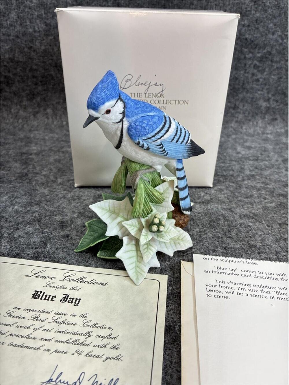 Lenox Female Bluejay  Garden Bird sculpture series Dogwood Tree Flower COA Box